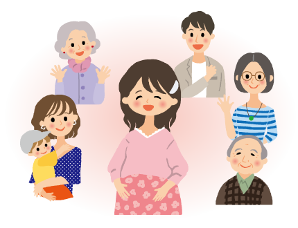 人々を思い浮かべている妊婦さんのイラスト